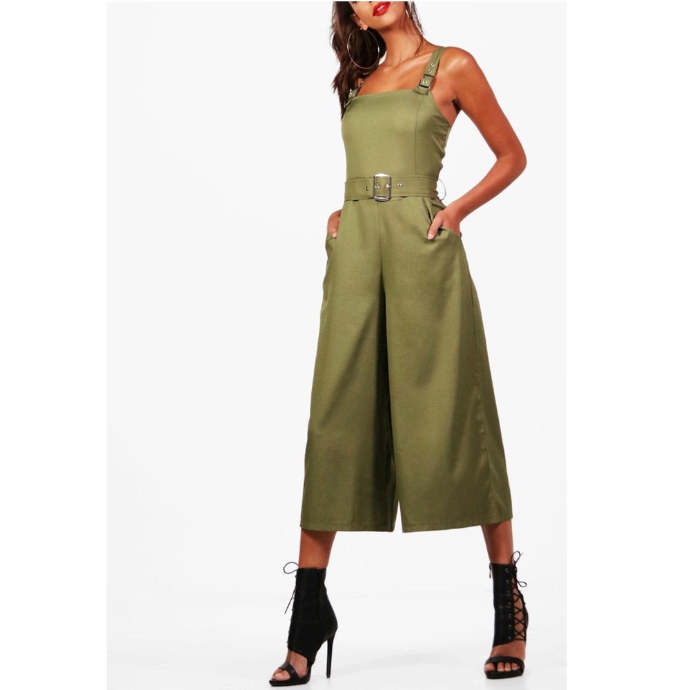 Khaki Safari Style Square Neck Jumpsuit